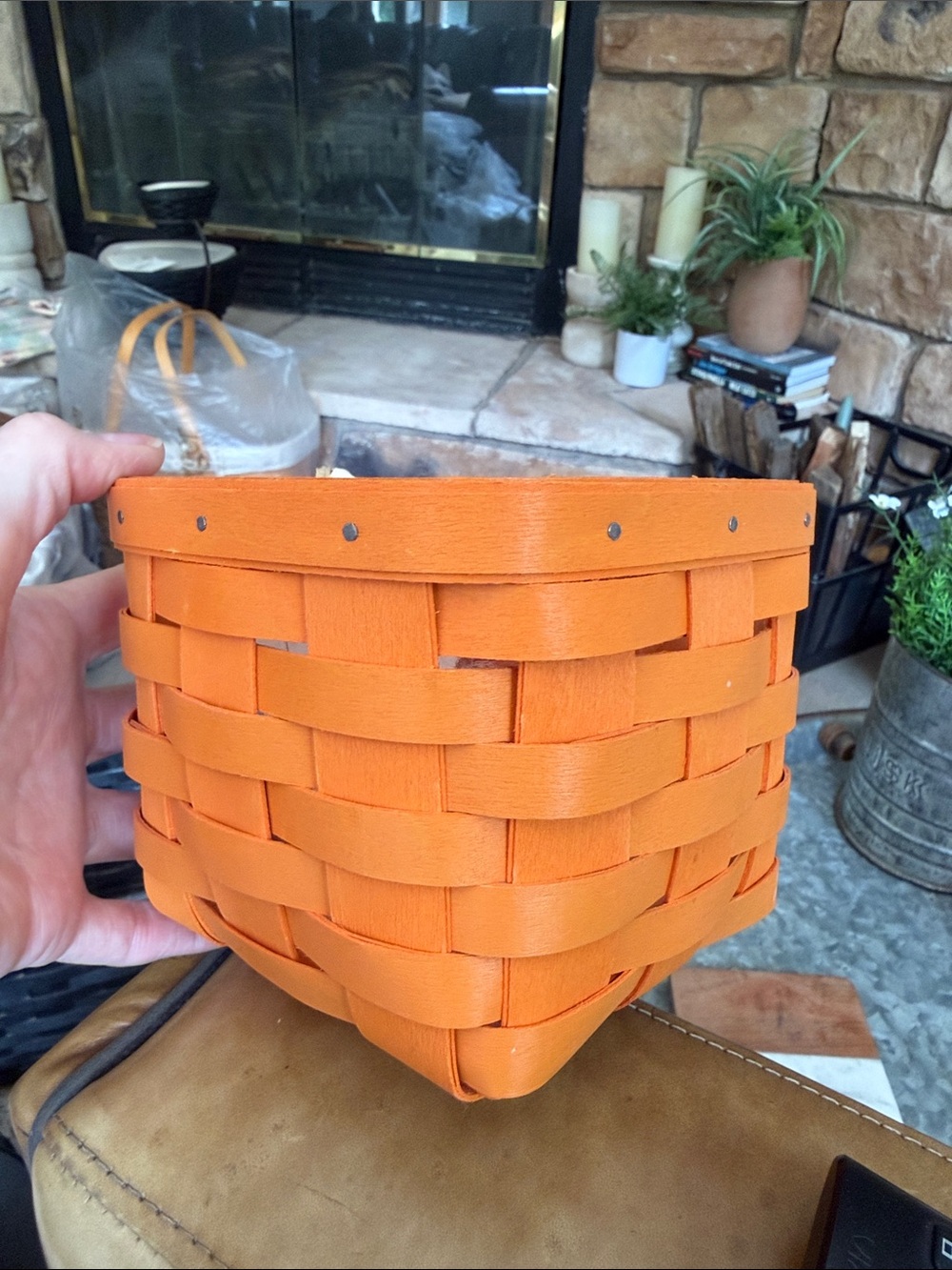 Longaberger Orange Woven Decorative Basket - and protector